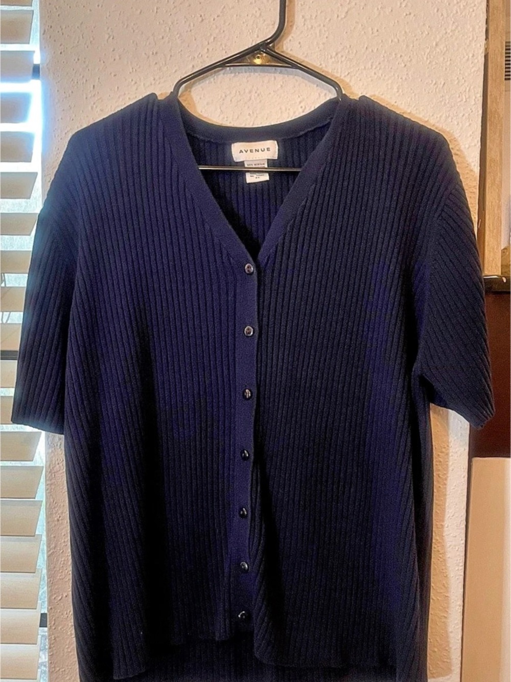 Avenue Ribbed V-Neck Cardigan in navy Blue Size 2x
